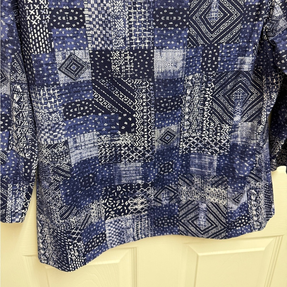 J. Mclaughlin Patchwork Blue Pattern Blouse - image 8